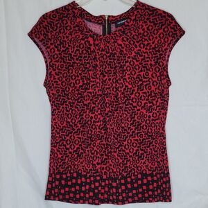Liz Claiborne Career Red/Black Animal Print Blouse